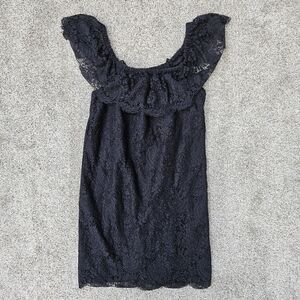 Madewell Black Dusk Lace Off the Shoulder Mini Dress Lacey Cocktail Size  6